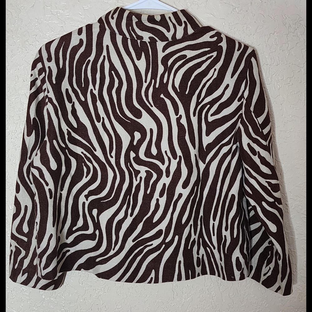 Willi Smith Brown and White Zebra Print Women's Jacket 100% Linen Size M - Picture 6 of 9
